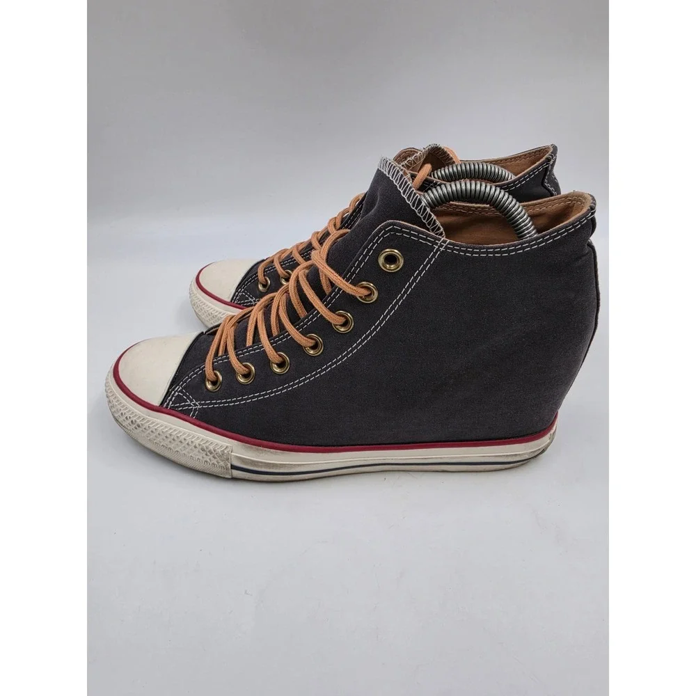 Converse Chuck Taylor All Star Lux Wedge Sneakers Grey Tan Canvas High Top Shoes - Picture 5 of 10